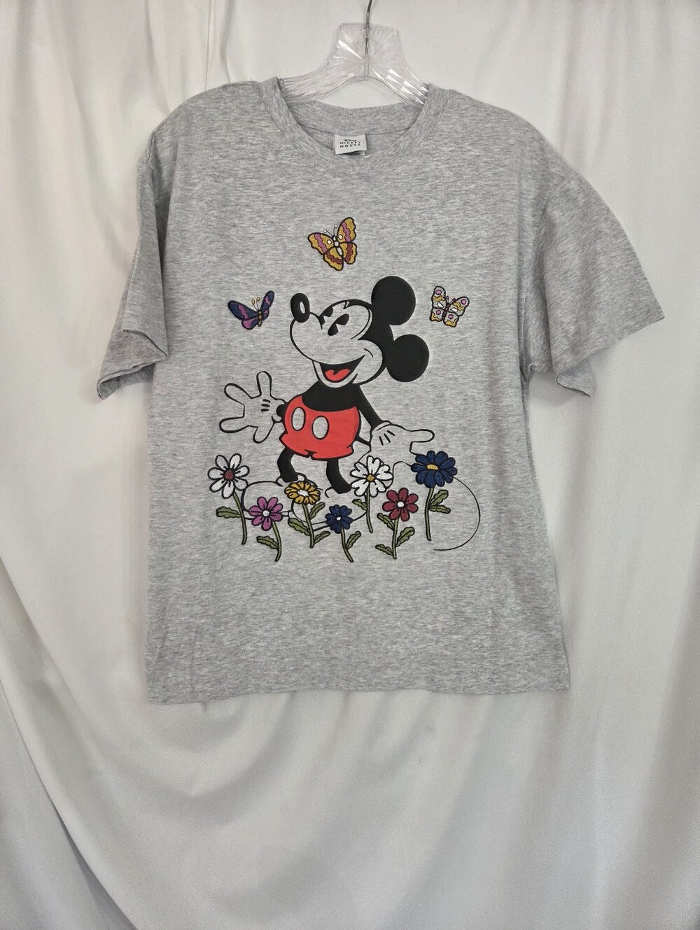 Disney NWT Heather Gray Mickey Mouse  Floral & Butterfly Short Sleeve Tee Size S